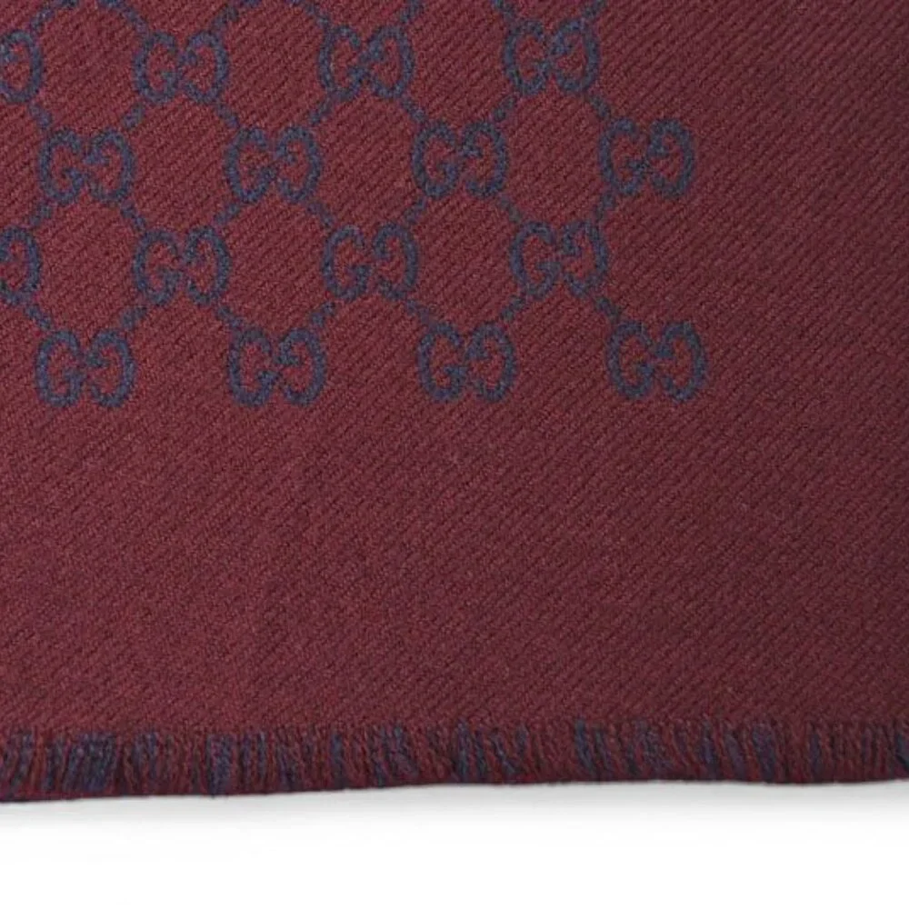Gucci Scarf Reversible Winter Wool GG Wine Navy - Picture 2 of 7